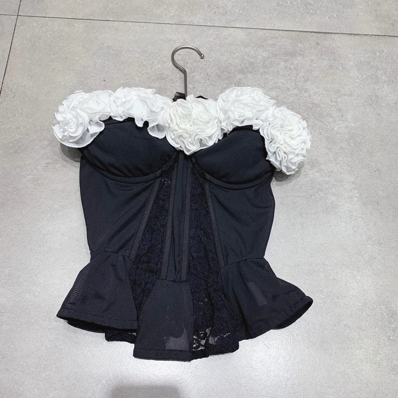 Fashion Jacquard Ruffled Tank Tops for Women Sexy Short Slim Sleeveless Tops Female Summer New Clothing Y3967