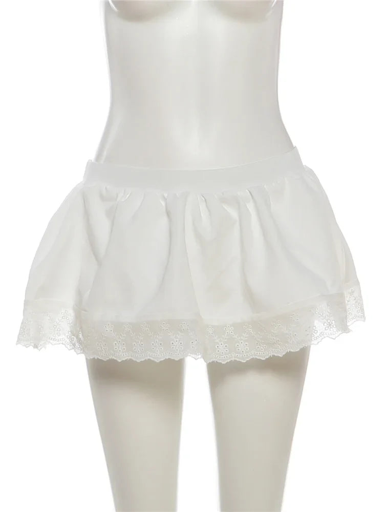 Sexy Y2K 2 Piece Set Women Trend Ruffle Ruffle Backless Tank Tops+Patchwork Skirts Matching Summer Vacation Clubwear
