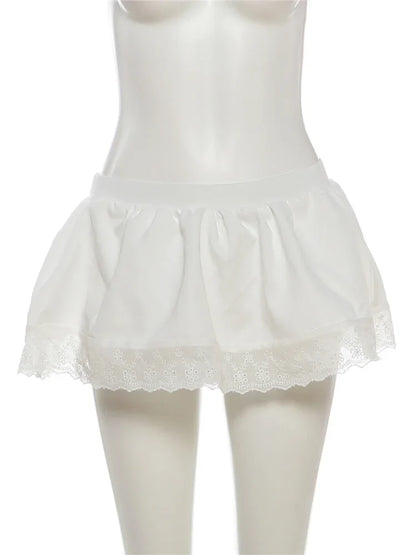 Sexy Y2K 2 Piece Set Women Trend Ruffle Ruffle Backless Tank Tops+Patchwork Skirts Matching Summer Vacation Clubwear