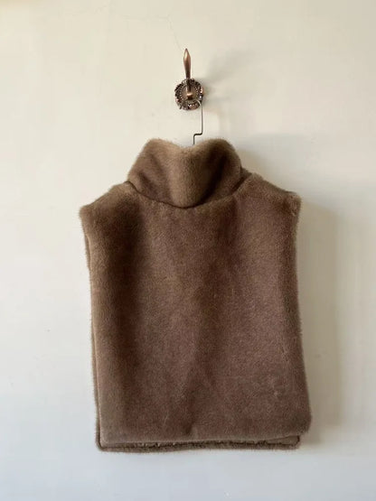 Cool Winter Women Artificial Fur Vest Turtleneck Sleeveless Pullover Female Mink Fur Jacket Instagram-Style Lady Eco Fur Outwear