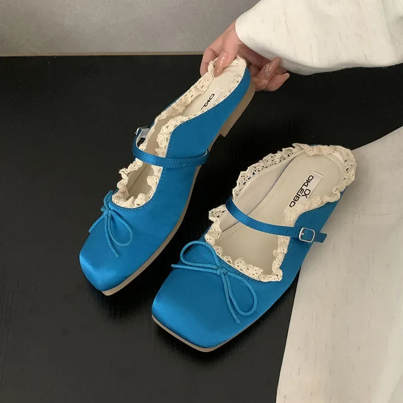 Summer Spring Female Slides Ladies Flats Slippers Shoes Fashion Butterfly-Knot Women Flats Slippers Sandals Shoes Mules