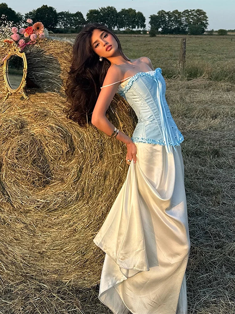 Strap Lace Strapless Shapewear Top Vest Fishbone Shaping Women Corset Waistcoat Retro Slim Fit Waist Cinching Tank Blouse Summer