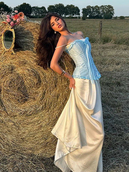 Strap Lace Strapless Shapewear Top Vest Fishbone Shaping Women Corset Waistcoat Retro Slim Fit Waist Cinching Tank Blouse Summer