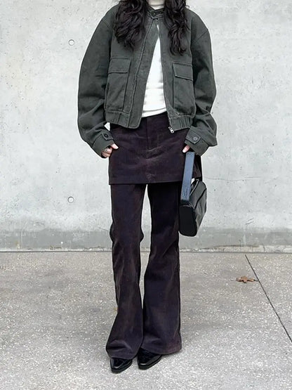 Design Sense Stacked Corduroy Skirt Pants Women's Fake Two Piece Micro Horn Floor Pulling Pants
