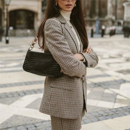 Spring New Ladies Retro Plaid Single Breasted Suit Jacket Sexy High Waist Bag Hip Short Skirt Fashion Casual Women's Suit