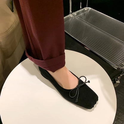 Spring Simple Shoes Woman Square Toe Ballet Flats Real Leather Sheepsuede Elegant Women Flats Basic Style Shoes For Women