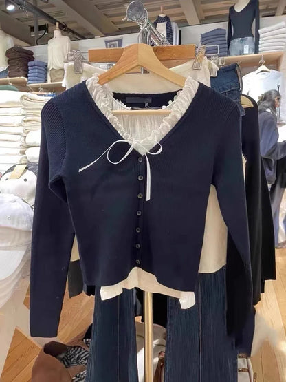 Ribbed Knitted Cardigan Women Autumn Winter Clothes Long Sleeve Streetwear Fashion Y2K Crop Tops Slim Fit Sweater Female