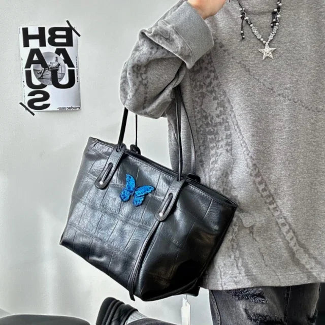 Y2k Aesthetic Women Vintage Tote Bags Sweet Butterfly All Match Chic Underarm Bag Casual High-capacity Fashion Shoulder Handbags