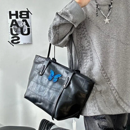 Y2k Aesthetic Women Vintage Tote Bags Sweet Butterfly All Match Chic Underarm Bag Casual High-capacity Fashion Shoulder Handbags