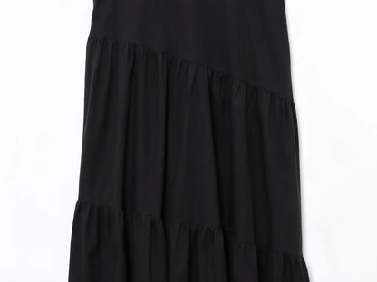 Women's Commuter Retro Dress Summer New Black Suspender Multi-layered Stitching Beach Holiday Dress Sexy V-neck Casual Fashion