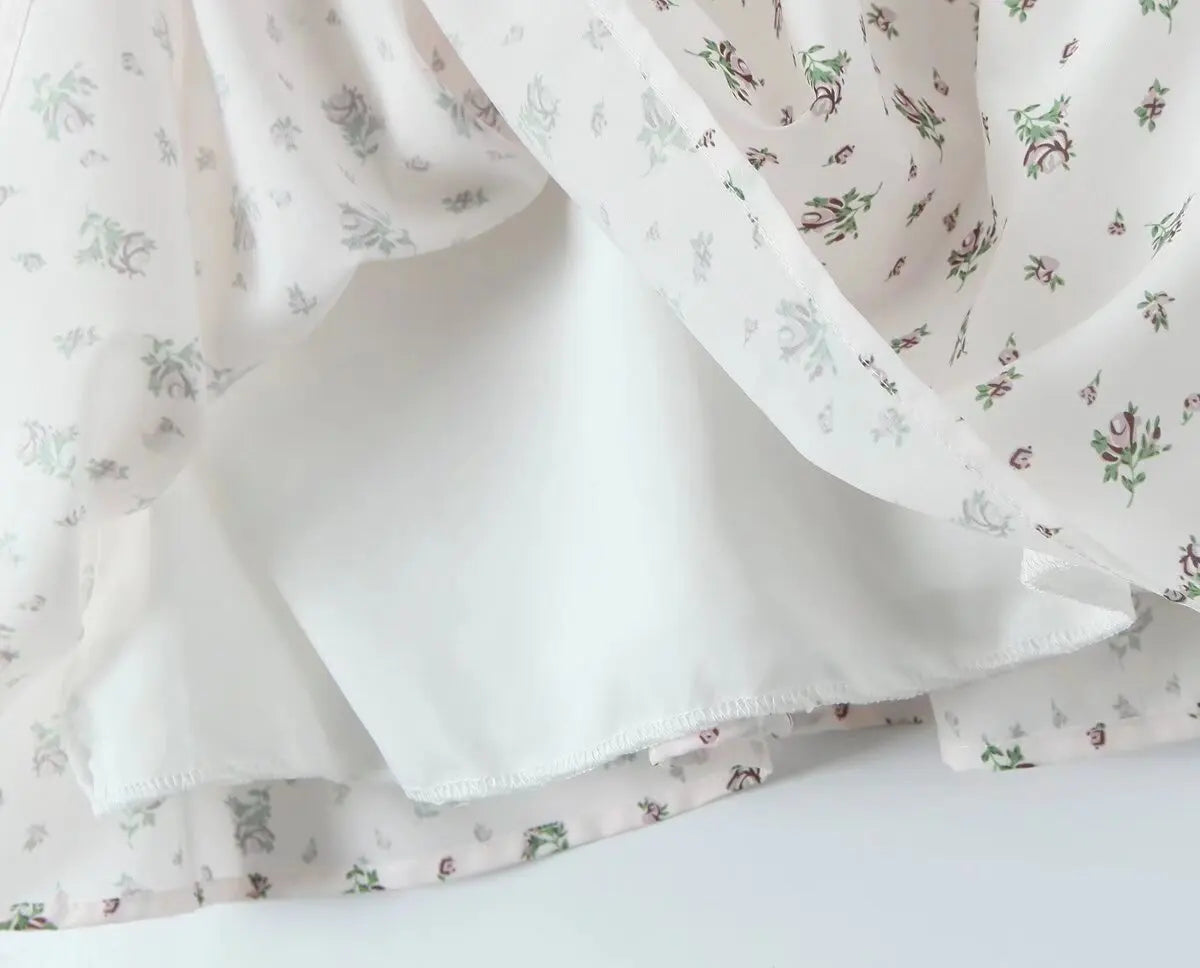 Holiday Summer Dresses 2025 Women French Style Floral Print Dress Vintage Short Sleeve V Neck A-line Mini Robe Sundress
