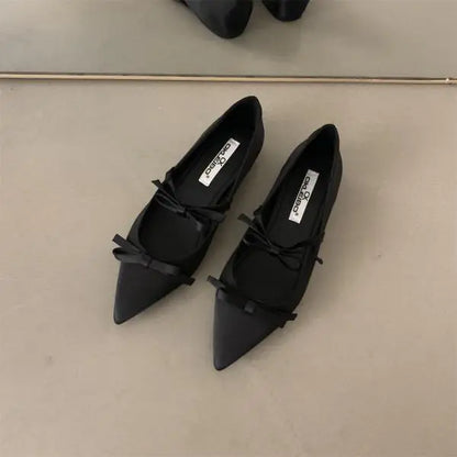 Boat Shoe Low Heels Increas Height Female Footwear Bow-Knot Pointed Toe Clogs Platform Ballerinas Woman 2025 Dress Butterfly Com