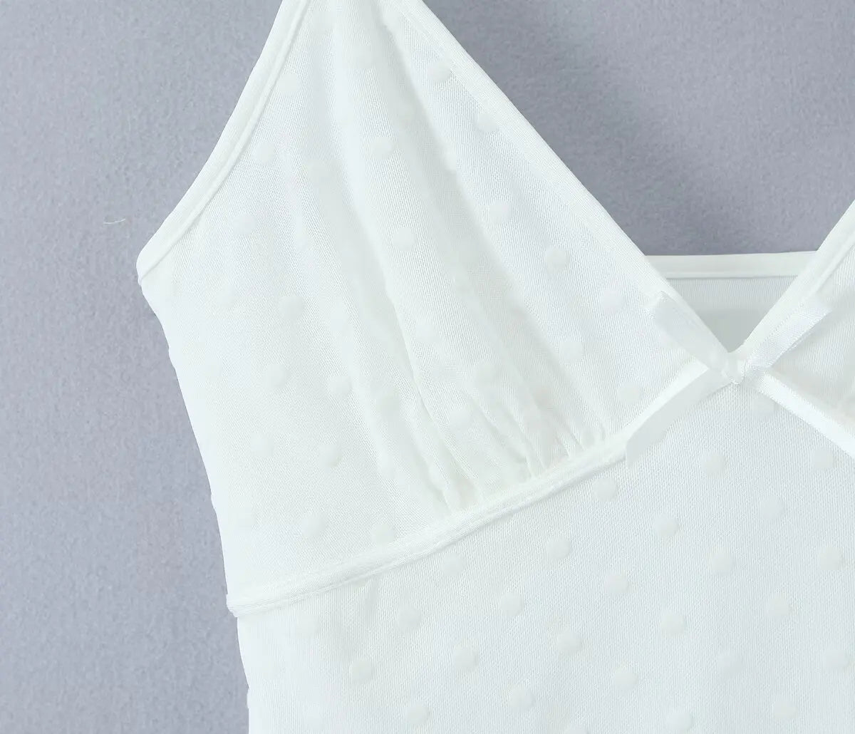 Flocking Dot White Mini Sling Dress For Women Sexy Thin Straps V Neck A-line Summer Mesh Dresses Holiday Short Robe