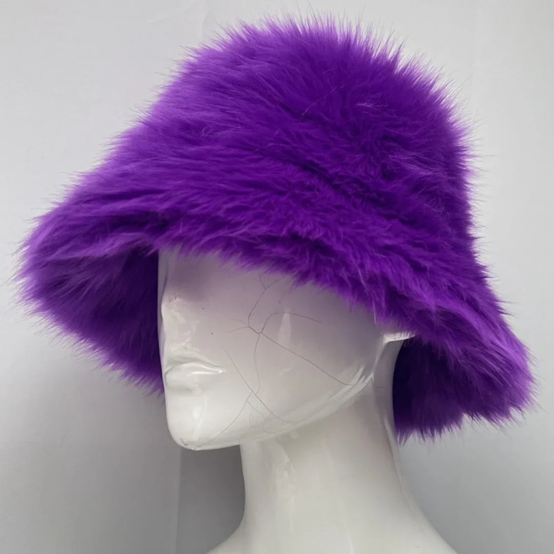 Winter 58-60cm XL Faux Fur Bucket Hat For Women Outdoor Warm Luxury Oversize Fisherman Hat Girl Trendy Party Long Fur Panama Cap