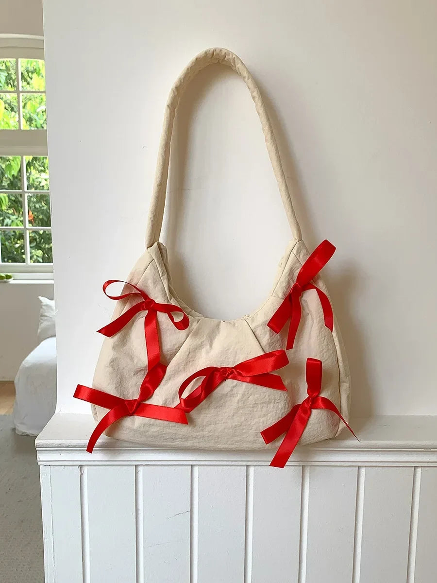 Hit Color Bow Bolsos Mujer New Sweet Ins Bag Shoulder Underarm Bags Casual Sac Femme Niche Design Fashion All-match Bolsas