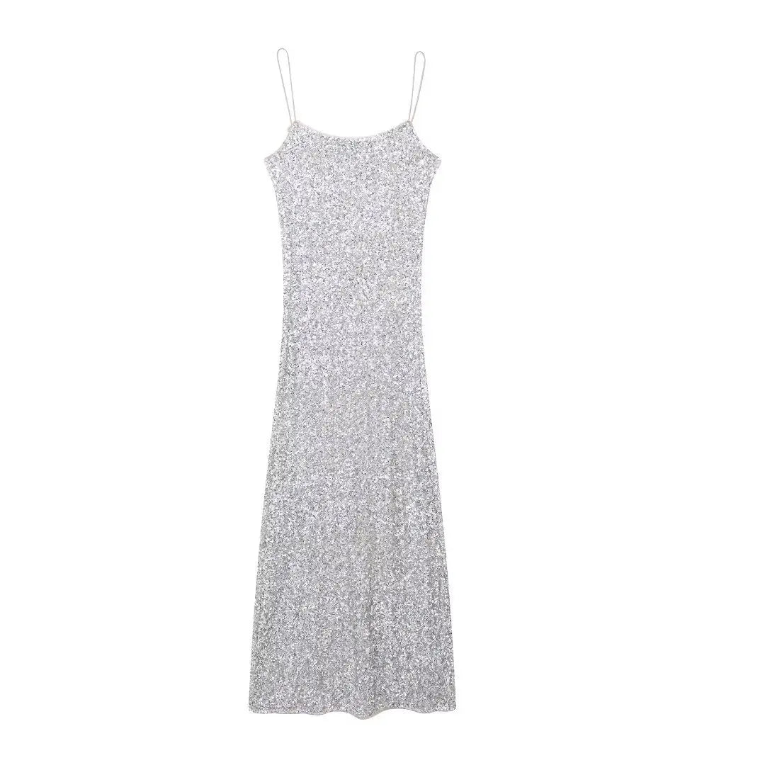 Women's Sexy Shiny Sequined Maxi Dress New Summer High-end Backless Dress Dinner Holiday Beach Party Dress