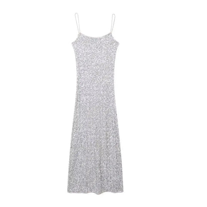 Women's Sexy Shiny Sequined Maxi Dress New Summer High-end Backless Dress Dinner Holiday Beach Party Dress
