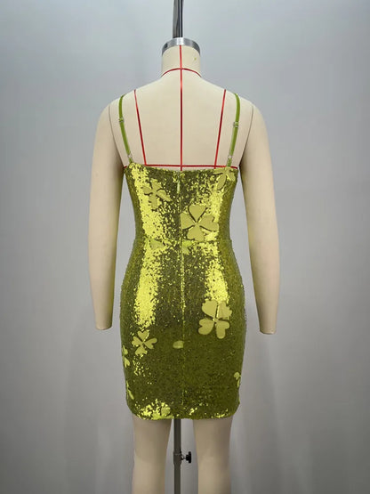 Sequin Butterfly Applique Halter Neck Bodycon Mini Dress