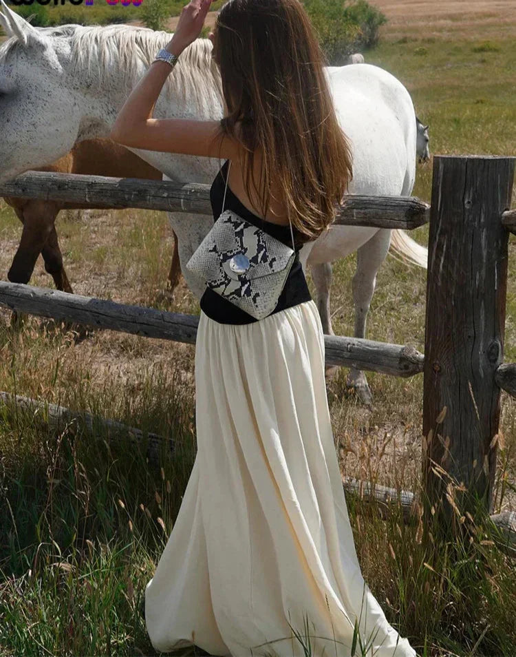 Halter Neck Belted A-Line Maxi Dress