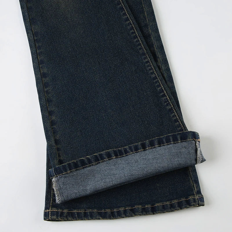 Y2K Low Waist Flare Jeans Women Retro Stylish Distressed Slim Denim Trousers High Street Korean Harajuku Pants 2000s