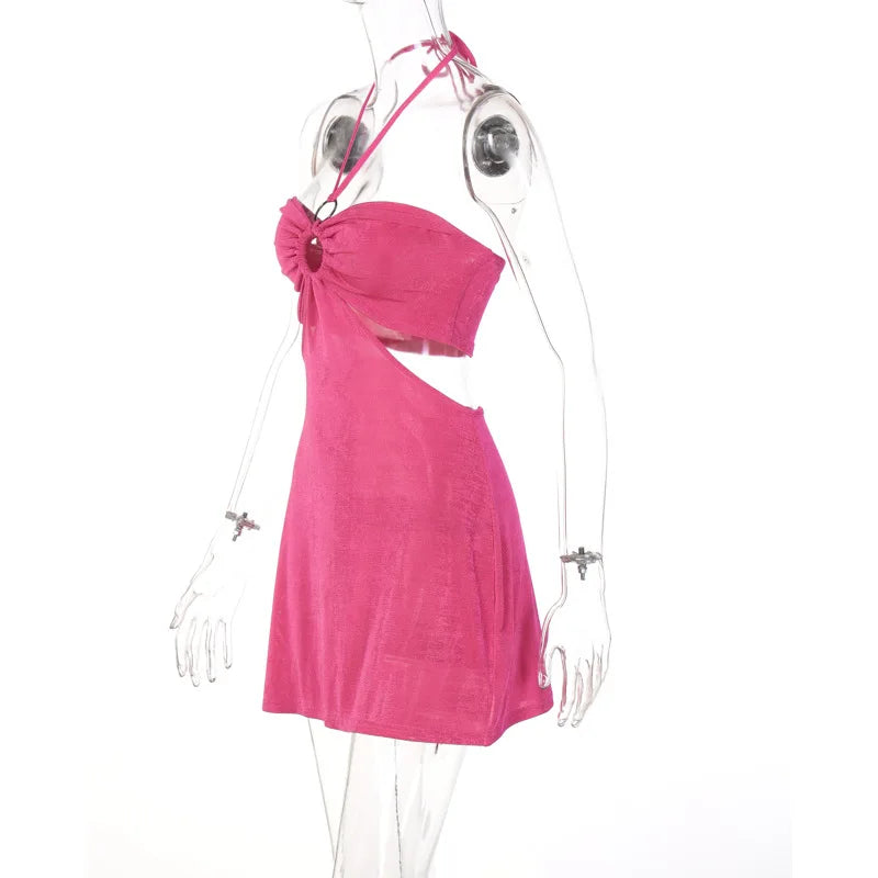 spring new sweet women's hollow fashion dress hanging neck Lace-up skirt wrap chest