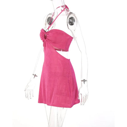 spring new sweet women's hollow fashion dress hanging neck Lace-up skirt wrap chest