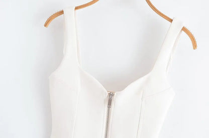Sexy Fashion Women's Suit Solid Color Backless Zipper Suspender Top Straight Shorts New Summer Beach Party Holiday Suit
