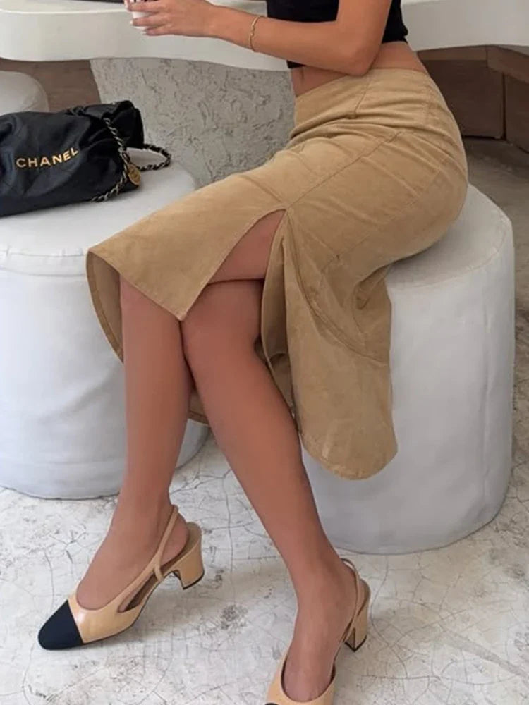 Women's Vintage Midi Skirt 2026 Summer High Waist Slim Ruffle Fishtail Skirts Party Side Slit Elegant Embroidery Skirt