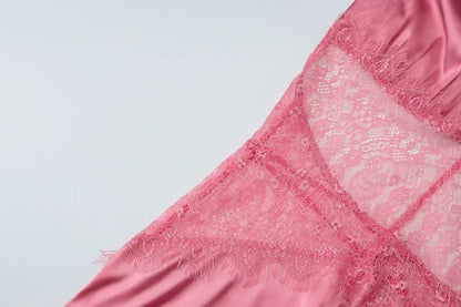 Lace Patchwork Vacation Beach Dresses for Women Summer Sexy Halter Neck Backless Long Maxi Pink Birthday Party Prom Dress