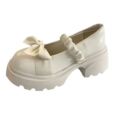 Closed Toe Shoes for Women Casual Bow Chunky Heel Loafers – Stylish Jane Shoes For Skirts
