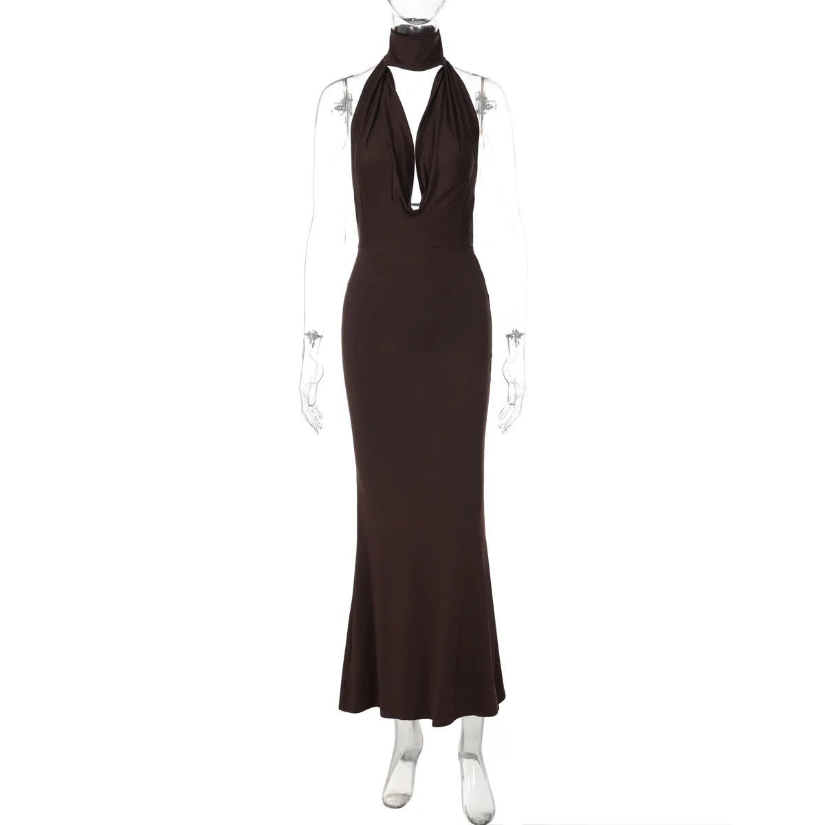 women's sexy hollow out swinging neck backless princess style slim fit bag hip slit hanging neck dress