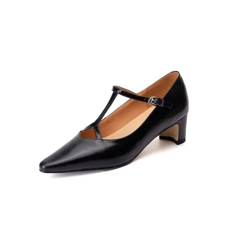 Women Pumps Spring Autumn Ladies Simple Shoes Pointed Toe Mary Jane For Woman T-Srap Cozy Pumps On Square Heel