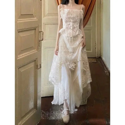 2024 Summer New Style High-grade Elegant Palace Embroidered Flower Sling Top Irregular Skirt Senior Suit