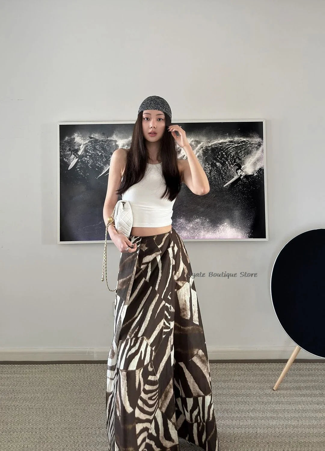 Bohemian Vacation Versatile Zebra Asymmetric Print Long Skirt With Slit A-lineretro Streetwear Women Summer Skirt 2024 New
