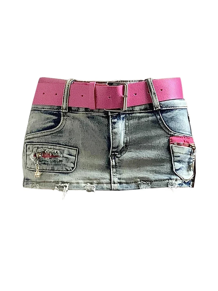 Women's Vintage Blue A-line Denim Mini Skirts Y2k Korean Style Cowboy Short Skirts Harajuku Elegant Jean Skirt Summer Clothes