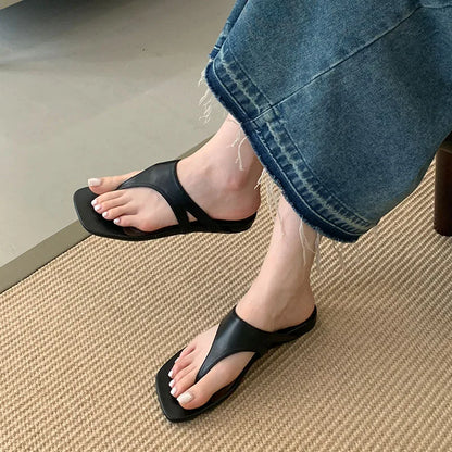 Summer Beach Female Flip Flops Women Flats Slippers Shoes Fashion Square Toe Ladies Flats Slippers Slides Sandals Shoes