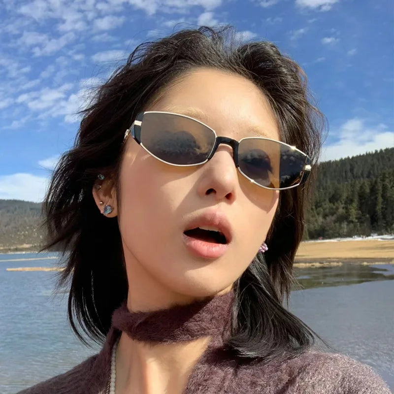 Trendy Small Square Women's Sunglasses Metal Frame Sun Glasses Vintage Shades UV400 Eyewear Narrow Eyeglasses Driver Goggle