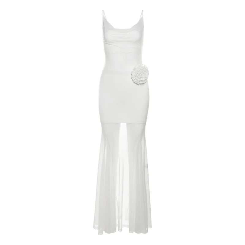 Autumn and Winter Women's Solid Color Sexy Pure Desire Suspenders See-through Slim-fitting Hip Long Dress