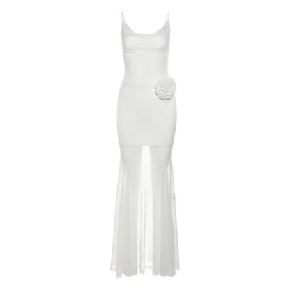 Autumn and Winter Women's Solid Color Sexy Pure Desire Suspenders See-through Slim-fitting Hip Long Dress