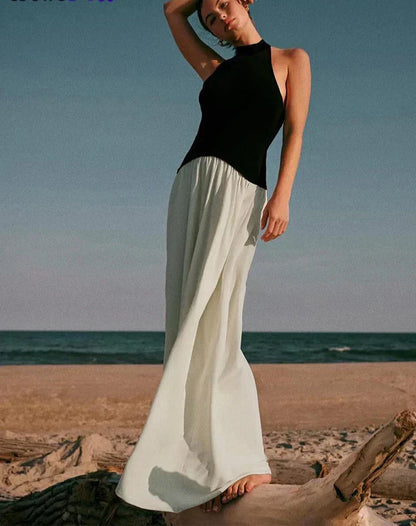 Halter Neck Belted A-Line Maxi Dress