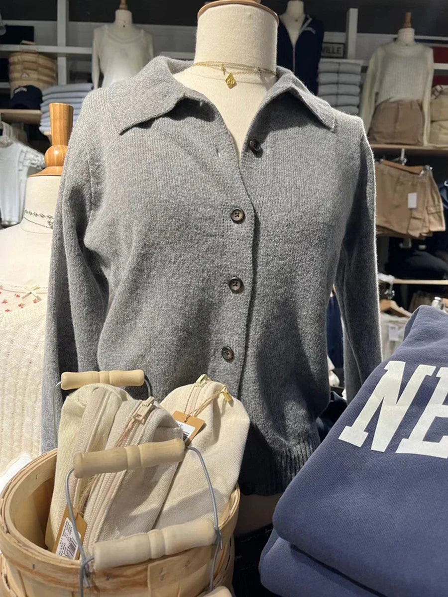 Vintage Button Soft Knitted Cardigan Femme Autumn Cotton Warm Turn Down Collar Sweaters Coat Harajuku Casual Women Sweater Tops