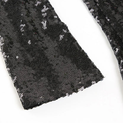 Elegant Black Sequins Dress Women's Bodycon Square Neck Autumn Party Dresses Chic Mature Outfits Bling Club Charming