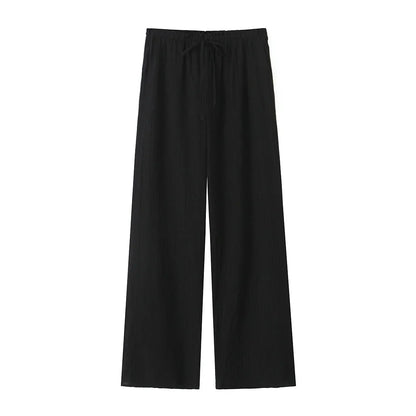 Drawstring Elastic Waist Wide Leg Summer Women Pants Beige Casual Loose Female Long Pantalones 2025 5 Colors Pants