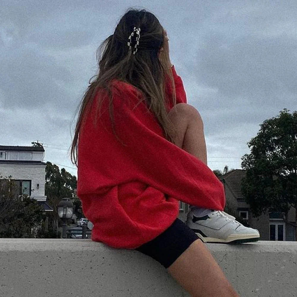 Spring Autumn Sweatshirts Cotton Women Long Sleeve O Neck Pullover Tops Loose Casual High Street Sweatshirt Tops