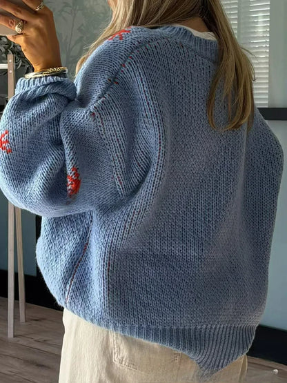 Autumn and Winter Fashion New Round Neck Long Sleeve Medium Length Women's Knitted Shirt