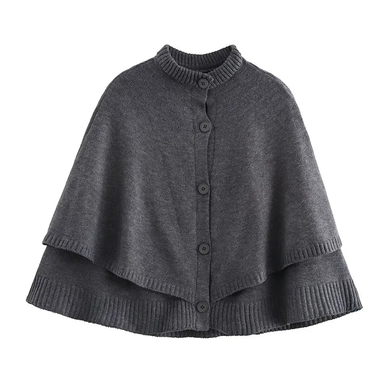 Chic Knitted Cape Cardigan Women Casual Solid Single-Breasted O-neck Sweaters Female Autumn Loose Versatile Simple Knitwear