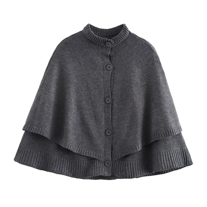 Chic Knitted Cape Cardigan Women Casual Solid Single-Breasted O-neck Sweaters Female Autumn Loose Versatile Simple Knitwear