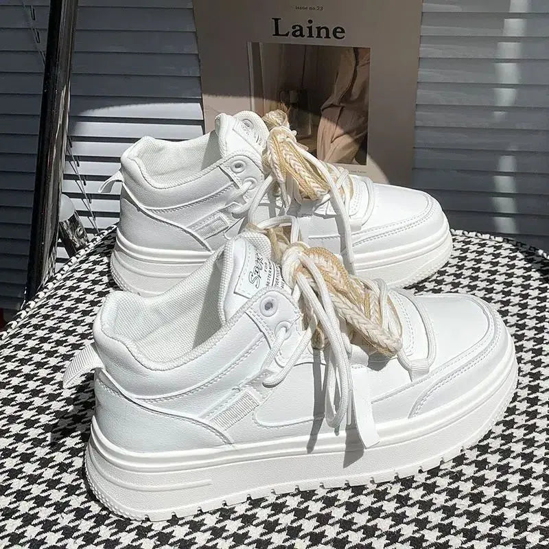 White Casual Sneaker College Style Lace Up Breathable Lady Shoes Solid Color Simplicity Versatile Shoes Women Sneakers