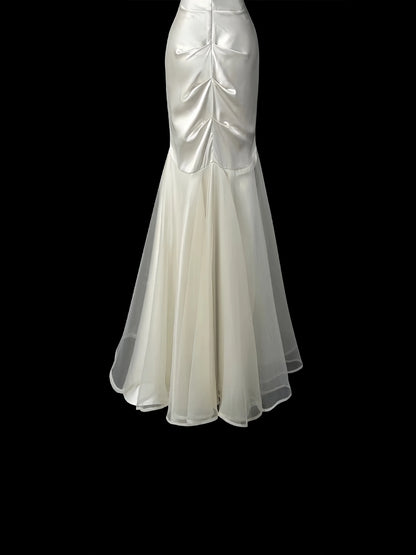 Satin White Evening Dress Wrap Hips Backless Strapless Sleeveless Fishtail Pleats Sweetheart Neck Birthday Party Prom Gown