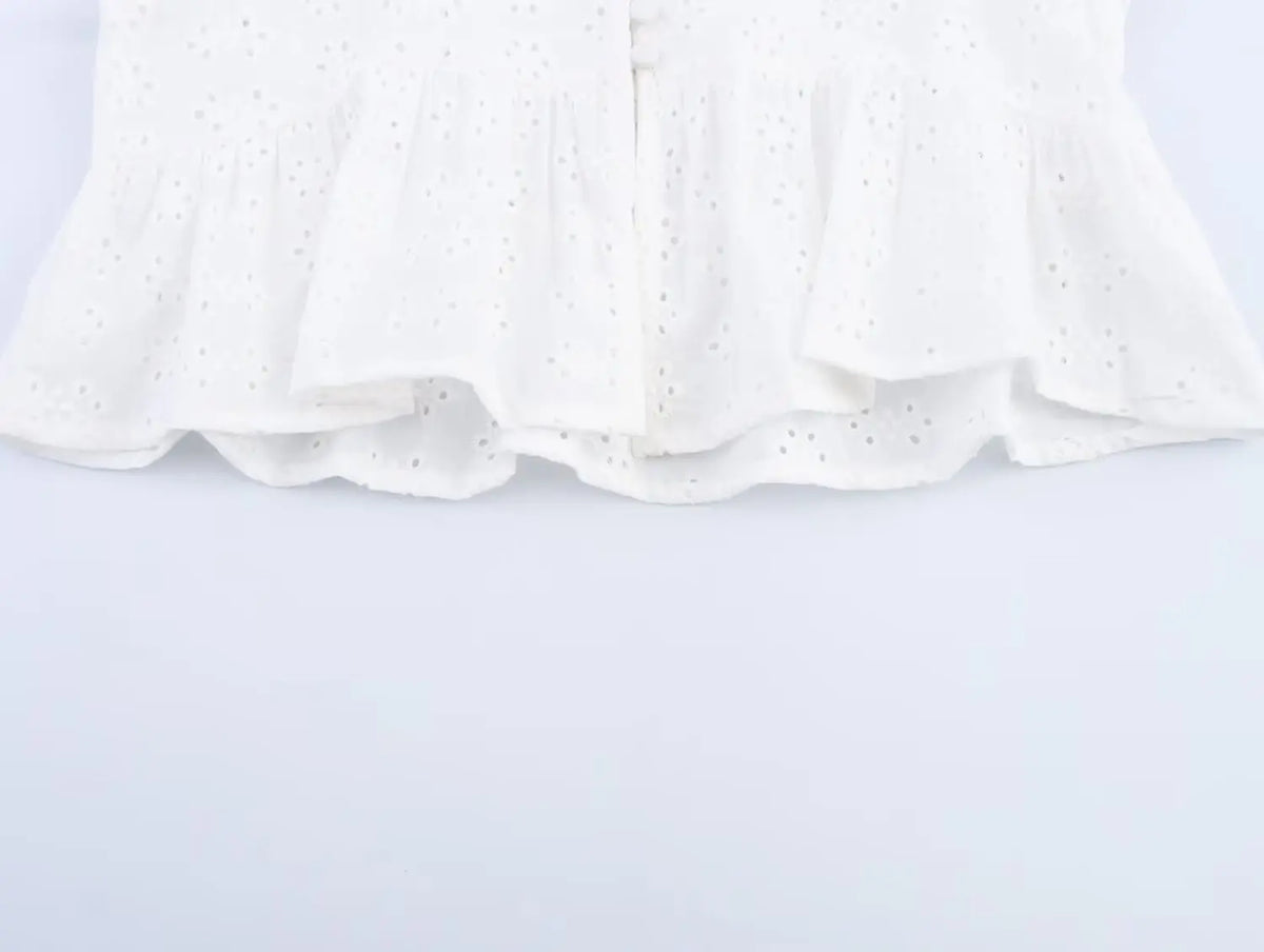 Women's commuting summer new fashion ethnic style hollow embroidery casual long-sleeved short shirt